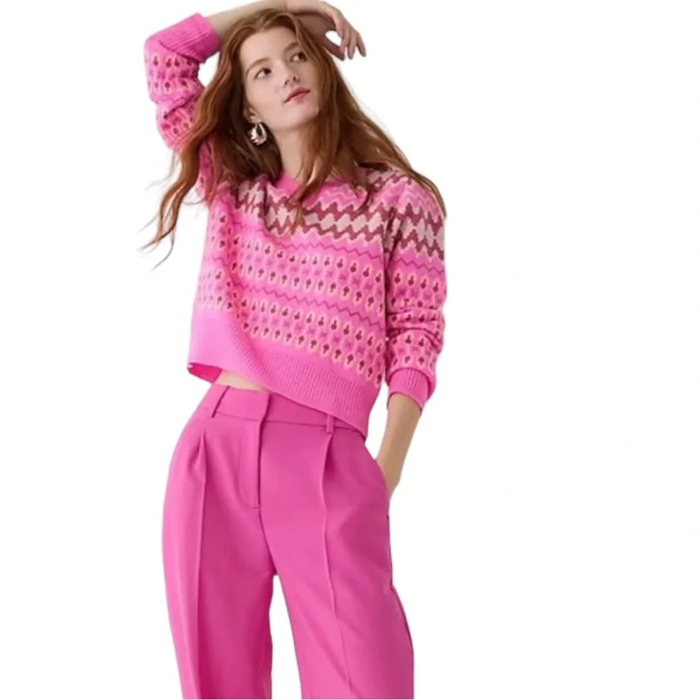 J. Crew • Cashmere Cropped Fair Isle V-neck Sweater - Picture 3 of 15